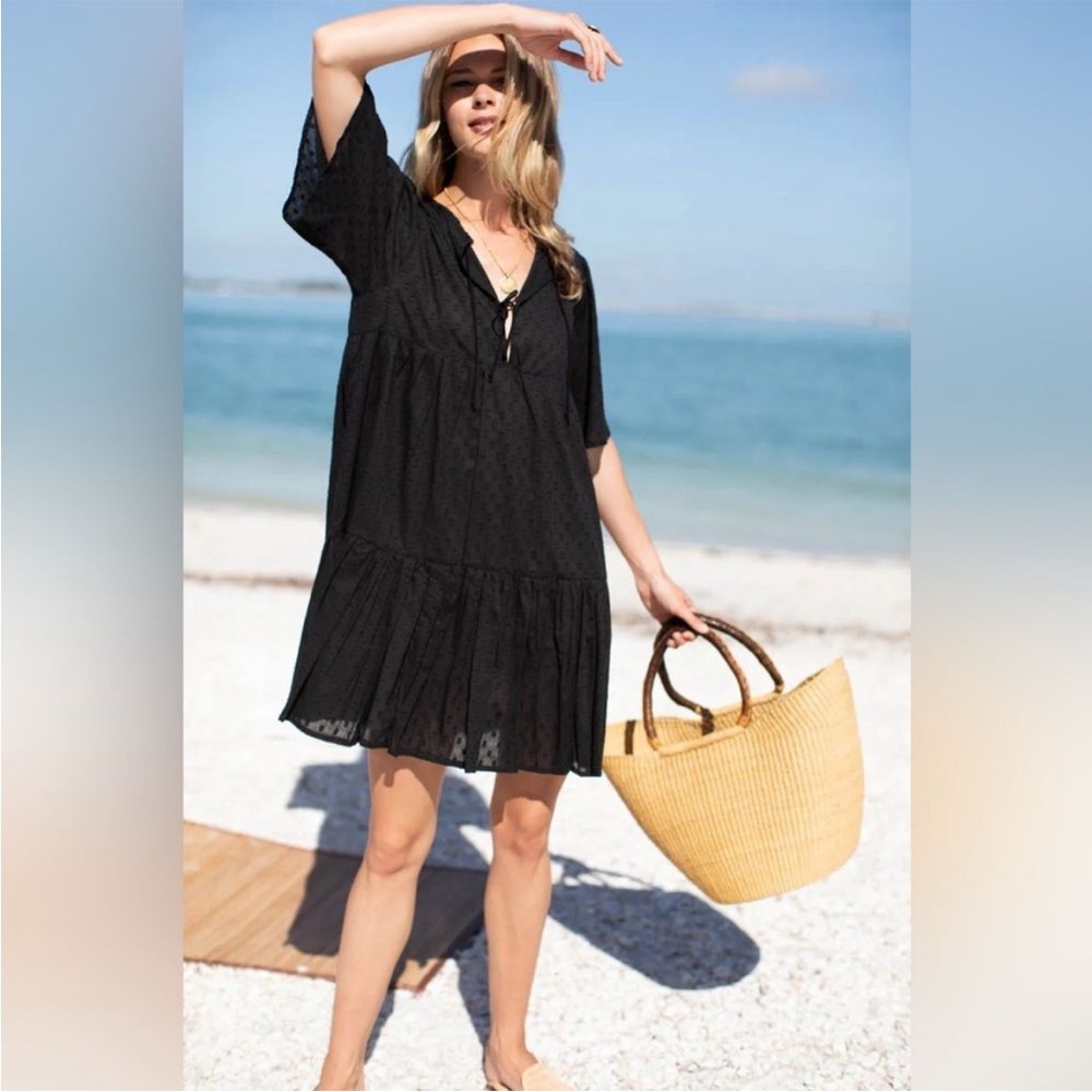 Emerson Fry India Collection Isla Dress Size XS/S Black Swiss Dot Organic Cotton